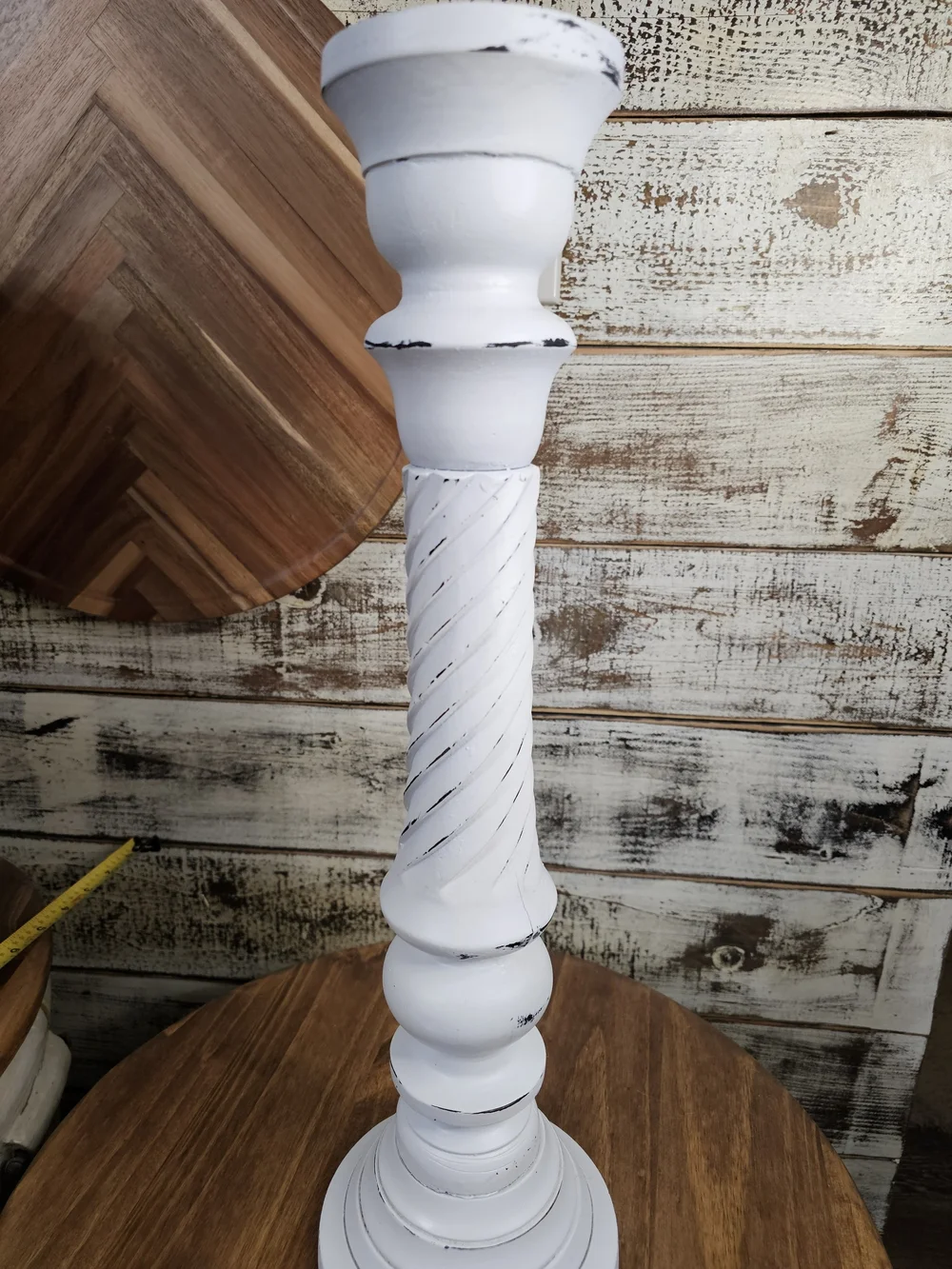 Tall Rustic/Farmhouse White Distressed Wooden Candle Holder